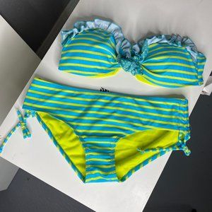 Yellow and Blue Striped Bikini with Ruffles
